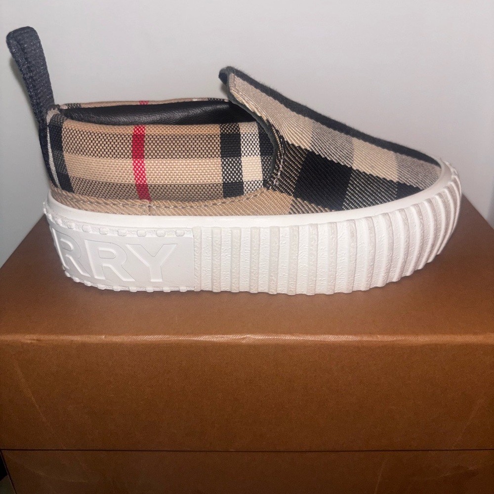 Burberry Tan Black Check Slip-On Kids Sneaker - Picture 3 of 4